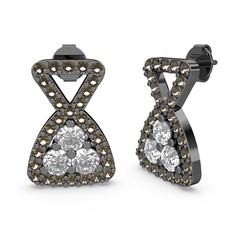 Simla Taşlı Küpe - Dumanlı kuvars ve swarovski 925 ayar siyah rodyum kaplama gümüş küpe #yofw5g