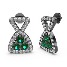 Simla Taşlı Küpe - Swarovski ve yeşil kuvars 925 ayar siyah rodyum kaplama gümüş küpe #z047wr