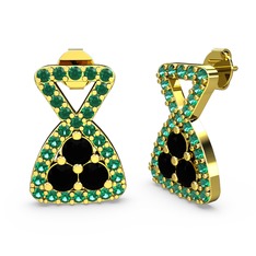 Yeşil kuvars ve siyah zirkon 925 ayar altın kaplama gümüş küpe