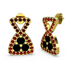 Garnet ve siyah zirkon 8 ayar altın küpe