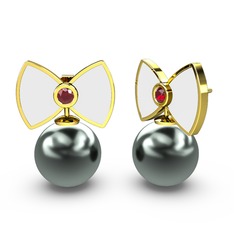 Papyon İnci Küpe - Siyah inci ve garnet 925 ayar altın kaplama gümüş küpe (Beyaz mineli) #10rkaoh