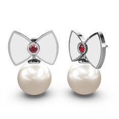 Papyon İnci Küpe - Inci ve garnet 925 ayar gümüş küpe (Beyaz mineli) #10rwf92