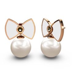 Papyon İnci Küpe - Inci ve dumanlı kuvars 14 ayar rose altın küpe (Beyaz mineli) #11rvdnc