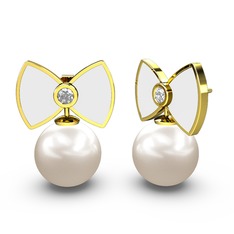 Inci ve pırlanta 8 ayar altın küpe (0.12 karat, beyaz mineli)