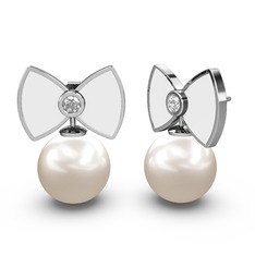 Inci ve swarovski 8 ayar beyaz altın küpe (Beyaz mineli)