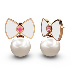 Papyon İnci Küpe - Inci ve pembe kuvars 8 ayar rose altın küpe (Beyaz mineli) #140ane7