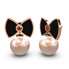 Pembe inci ve garnet 18 ayar rose altın küpe (Siyah mineli)