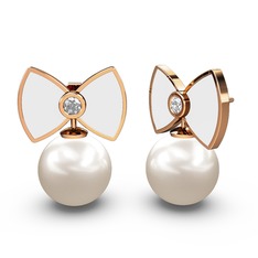 Papyon İnci Küpe - Inci ve pırlanta 8 ayar rose altın küpe (0.12 karat, beyaz mineli) #17qfe9z