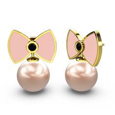 Pembe inci ve siyah zirkon 925 ayar altın kaplama gümüş küpe (Pastel pembe mineli)