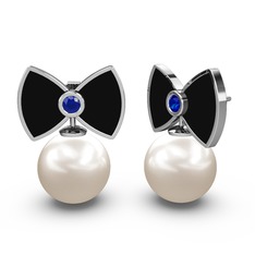 Papyon İnci Küpe - Inci ve lab safir 8 ayar beyaz altın küpe (Siyah mineli) #18ksik5