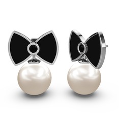 Papyon İnci Küpe - Inci ve siyah zirkon 925 ayar gümüş küpe (Siyah mineli) #18upapv