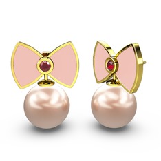 Pembe inci ve garnet 925 ayar altın kaplama gümüş küpe (Pastel pembe mineli)
