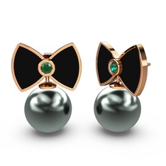 Papyon İnci Küpe - Siyah inci ve yeşil kuvars 8 ayar rose altın küpe (Siyah mineli) #1asnigs