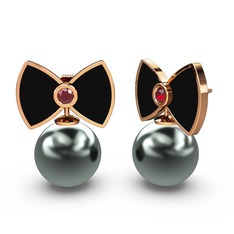 Papyon İnci Küpe - Siyah inci ve garnet 18 ayar rose altın küpe (Siyah mineli) #1bx81g7