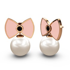 Papyon İnci Küpe - Inci ve siyah zirkon 925 ayar rose altın kaplama gümüş küpe (Pastel pembe mineli) #1csdc2a