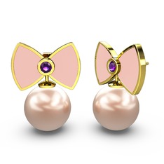 Pembe inci ve ametist 18 ayar altın küpe (Pastel pembe mineli)