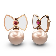 Papyon İnci Küpe - Pembe inci ve rodolit garnet 18 ayar rose altın küpe (Beyaz mineli) #1dz3ufz