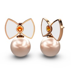 Papyon İnci Küpe - Pembe inci ve sitrin 18 ayar rose altın küpe (Beyaz mineli) #1eejpoi