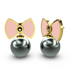 Papyon İnci Küpe - Siyah inci ve dumanlı kuvars 18 ayar altın küpe (Pastel pembe mineli) #1egq771