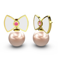 Pembe inci ve pembe kuvars 925 ayar altın kaplama gümüş küpe (Beyaz mineli)