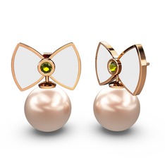 Pembe inci ve peridot 18 ayar rose altın küpe (Beyaz mineli)