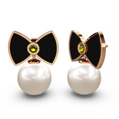 Papyon İnci Küpe - Inci ve peridot 8 ayar rose altın küpe (Siyah mineli) #1fc5epb