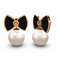 Papyon İnci Küpe - Inci ve sitrin 8 ayar rose altın küpe (Siyah mineli) #1g4bloo