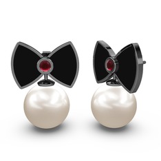 Papyon İnci Küpe - Inci ve kök yakut 925 ayar siyah rodyum kaplama gümüş küpe (Siyah mineli) #1gma0p3