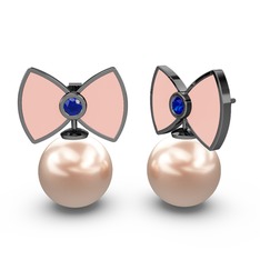 Papyon İnci Küpe - Pembe inci ve lab safir 925 ayar siyah rodyum kaplama gümüş küpe (Pastel pembe mineli) #1gmk3lv