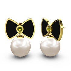 Papyon İnci Küpe - Inci ve peridot 18 ayar altın küpe (Siyah mineli) #1gu2bp2