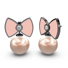 Papyon İnci Küpe - Pembe inci ve swarovski 925 ayar siyah rodyum kaplama gümüş küpe (Pastel pembe mineli) #1guhbow