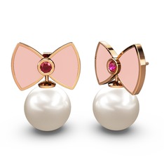 Papyon İnci Küpe - Inci ve rodolit garnet 14 ayar rose altın küpe (Pastel pembe mineli) #1gwclyo