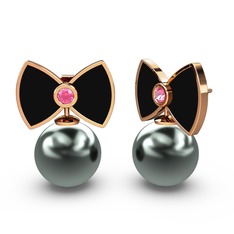 Papyon İnci Küpe - Siyah inci ve pembe kuvars 925 ayar rose altın kaplama gümüş küpe (Siyah mineli) #1h3n34n