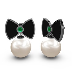 Papyon İnci Küpe - Inci ve kök zümrüt 925 ayar siyah rodyum kaplama gümüş küpe (Siyah mineli) #1h4m90g