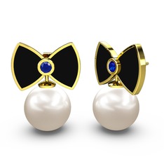 Papyon İnci Küpe - Inci ve lab safir 8 ayar altın küpe (Siyah mineli) #1he5e6o