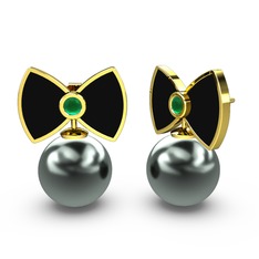 Papyon İnci Küpe - Siyah inci ve kök zümrüt 925 ayar altın kaplama gümüş küpe (Siyah mineli) #1hrbxkq