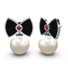 Papyon İnci Küpe - Inci ve garnet 925 ayar gümüş küpe (Siyah mineli) #1i032xz