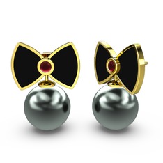 Papyon İnci Küpe - Siyah inci ve kök yakut 925 ayar altın kaplama gümüş küpe (Siyah mineli) #1i4zjq5