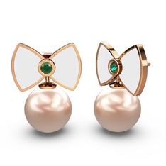 Papyon İnci Küpe - Pembe inci ve yeşil kuvars 8 ayar rose altın küpe (Beyaz mineli) #1ifpzqd