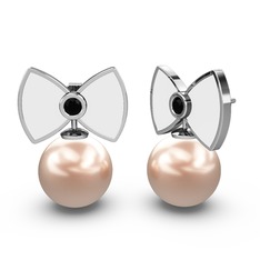 Papyon İnci Küpe - Pembe inci ve siyah zirkon 18 ayar beyaz altın küpe (Beyaz mineli) #1j48xs7