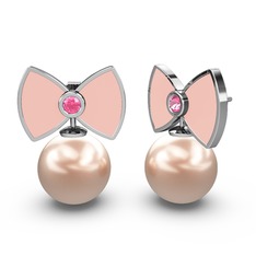 Papyon İnci Küpe - Pembe inci ve pembe kuvars 8 ayar beyaz altın küpe (Pastel pembe mineli) #1jvy7f8