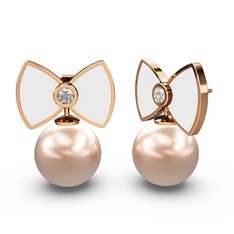 Pembe inci ve pırlanta 925 ayar rose altın kaplama gümüş küpe (0.12 karat, beyaz mineli)