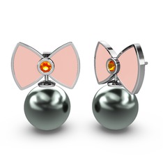 Papyon İnci Küpe - Siyah inci ve sitrin 14 ayar beyaz altın küpe (Pastel pembe mineli) #1l4jby9