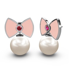 Papyon İnci Küpe - Inci ve rodolit garnet 925 ayar gümüş küpe (Pastel pembe mineli) #1lwxejr