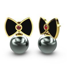 Papyon İnci Küpe - Siyah inci ve garnet 14 ayar altın küpe (Siyah mineli) #1pa5n88