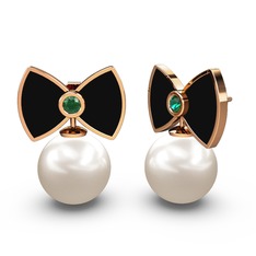 Papyon İnci Küpe - Inci ve yeşil kuvars 925 ayar rose altın kaplama gümüş küpe (Siyah mineli) #1pd1m6f