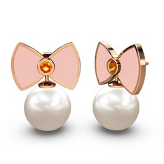 Papyon İnci Küpe - Inci ve sitrin 14 ayar rose altın küpe (Pastel pembe mineli) #1phtedw