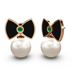 Papyon İnci Küpe - Inci ve kök zümrüt 8 ayar rose altın küpe (Siyah mineli) #1q2w0xx