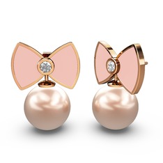 Papyon İnci Küpe - Pembe inci ve pırlanta 925 ayar rose altın kaplama gümüş küpe (0.12 karat, pastel pembe mineli) #1qdkg9g