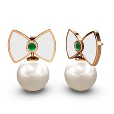 Papyon İnci Küpe - Inci ve kök zümrüt 14 ayar rose altın küpe (Beyaz mineli) #1sx9za3